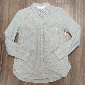 Old Navy Women's Alpaca Llama Striped Button-Up Shirt Light Weight